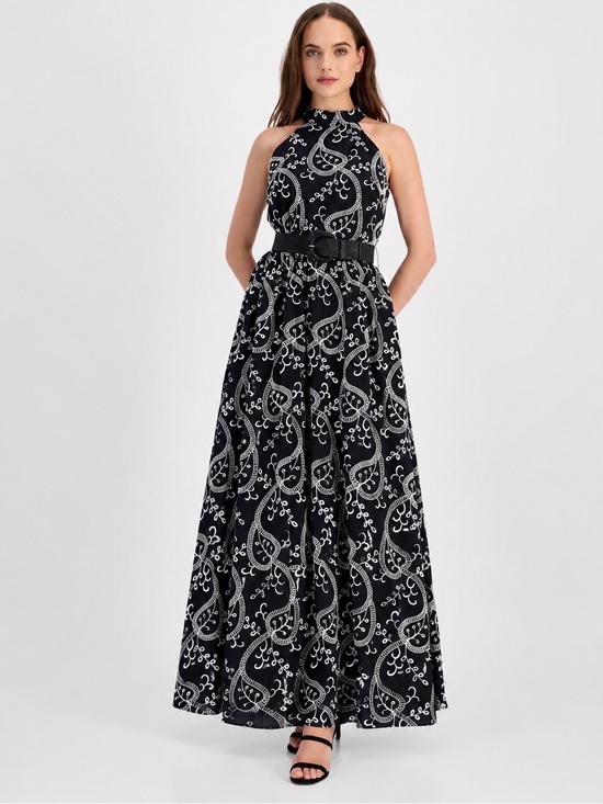 Anne Klein Dresses & Skirts - NWT Anne Klein Embroidered Halter Maxi Dress Belted Black Ivory Size 16